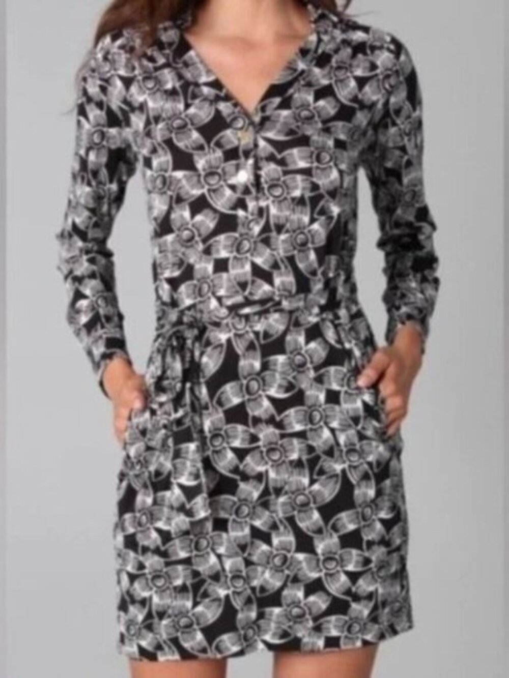 Diane Von Furstenberg‎ Women's Golda Silk Floral Shirt Dress Black White Size 8